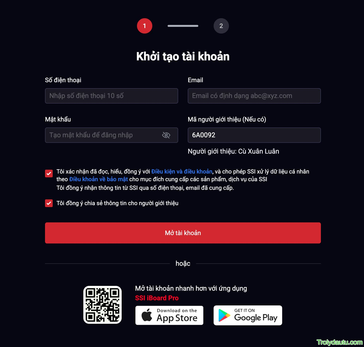 Hướng dẫn mở tài khoản chứng khoản trực tuyến tại SSI nhận 12 tháng Member VIP 