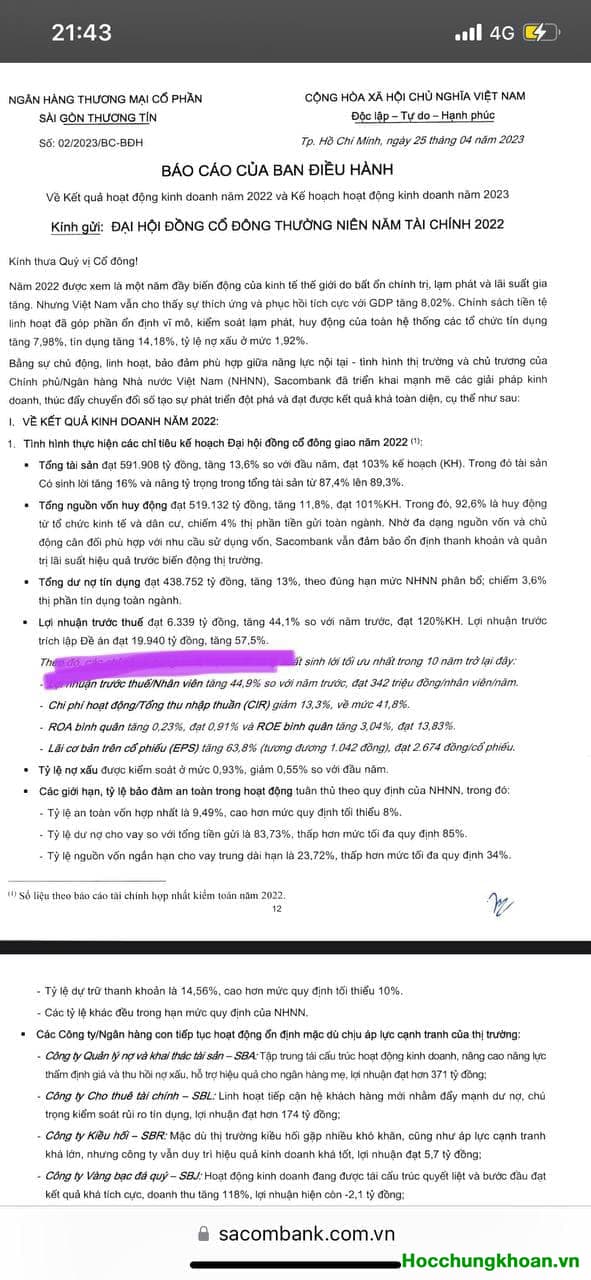 STB (Sacombank) Vừa Công bố tài liệu, Bước vào giai đoạn nước rút để hoàn thành đề án Tái Cấu Trúc trước 30/6/2023 - Ảnh 1